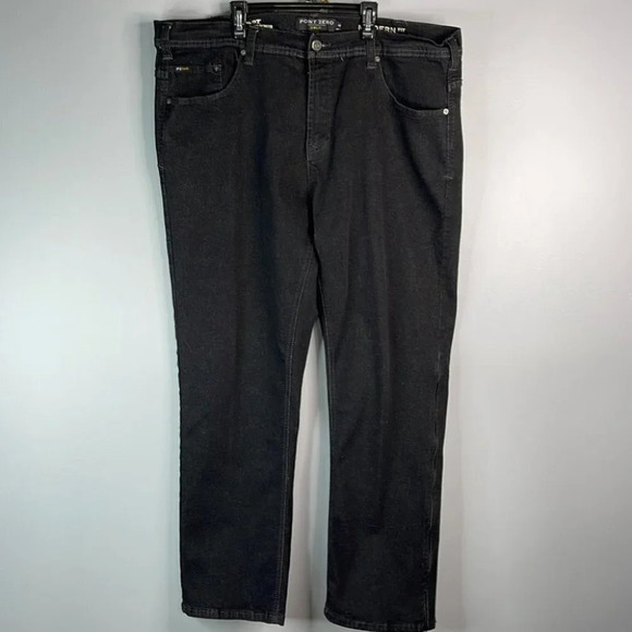 POINT ZERO Gold Mens Modern Fit Jeans Black Denim Ankle Zip Straight Leg Size 42 - Picture 12 of 12